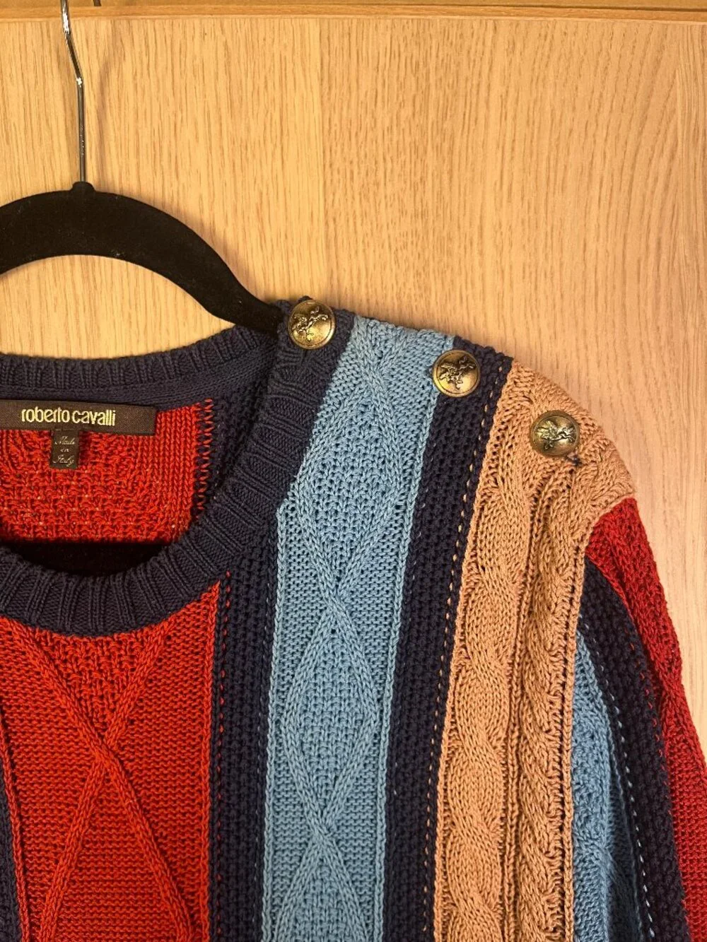 Roberto Cavalli Striped Cable Knit Sweater Made in Italy